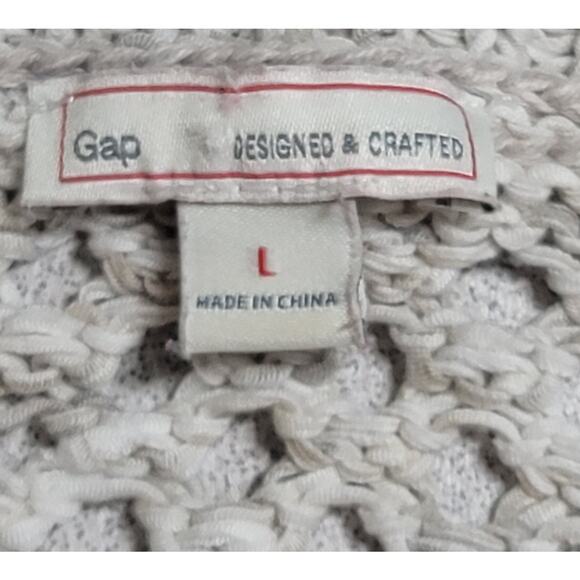 Gap Beige Tan Crew Neck Open Knit Chunky Sweater Top Large Long Sleeves Soft - Picture 4 of 6